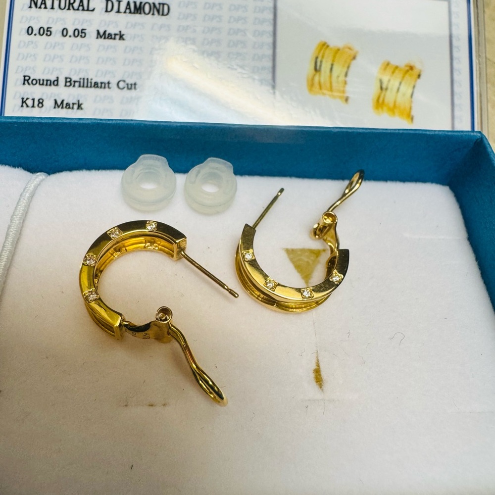 K18 Japan Gold Hoop Earrings with Diamonds - Picture 9 of 16